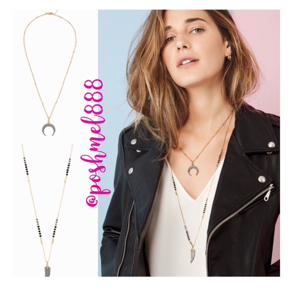 Stella & Dot x Rebecca Minkoff Gold+Black+Pavé Jasper Horn Pendant Neckl… - Picture 3 of 11